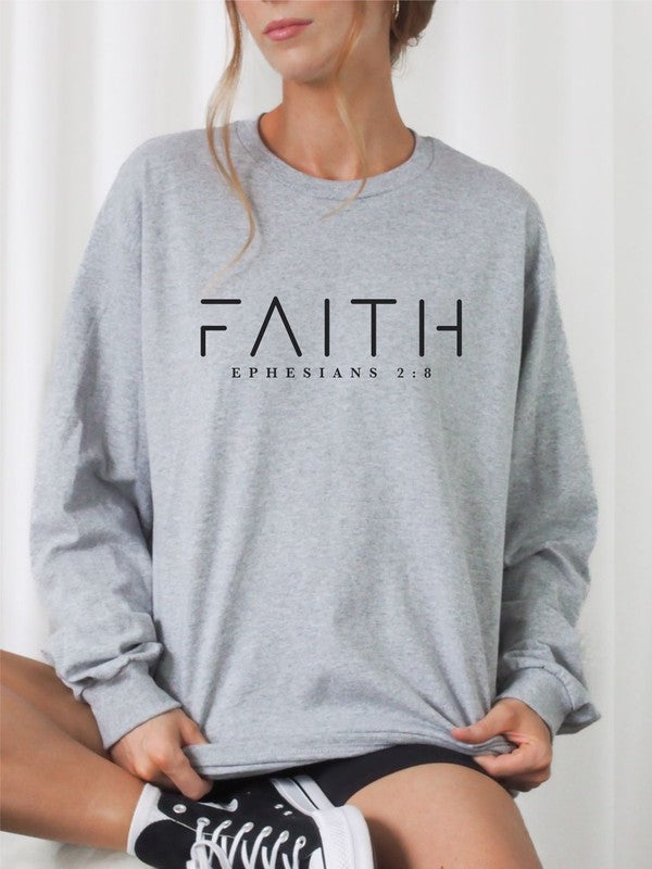 FAITH Ephesians 2:8 Cozy Crewneck Sweatshirt | Oxford Grey | Grace and Hope Collective