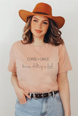 Coffee & Grace Because Adulting is Hard Tee Heather Peach - Grace and Hope Collective