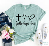 Faith Love Hope Tee Shirt | Dusty Blue | Grace and Hope Collective