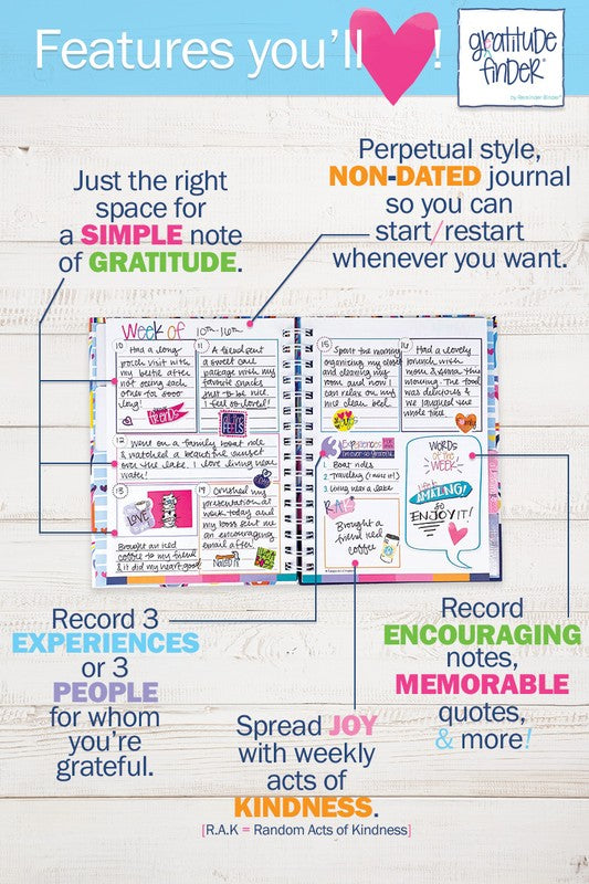 NEW - Gratitude Journal with Stickers Non-Dated 52-Week