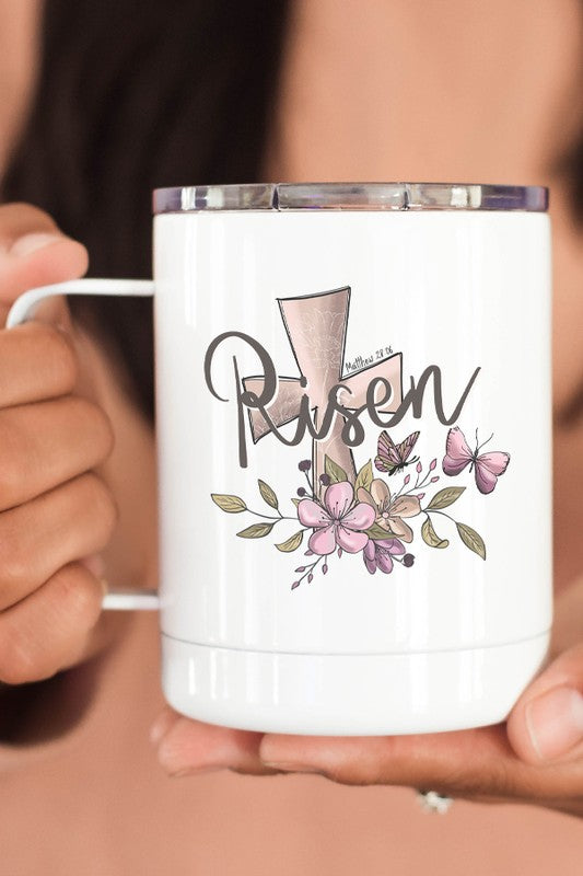 Risen Cross Floral Coffee Travel Cup